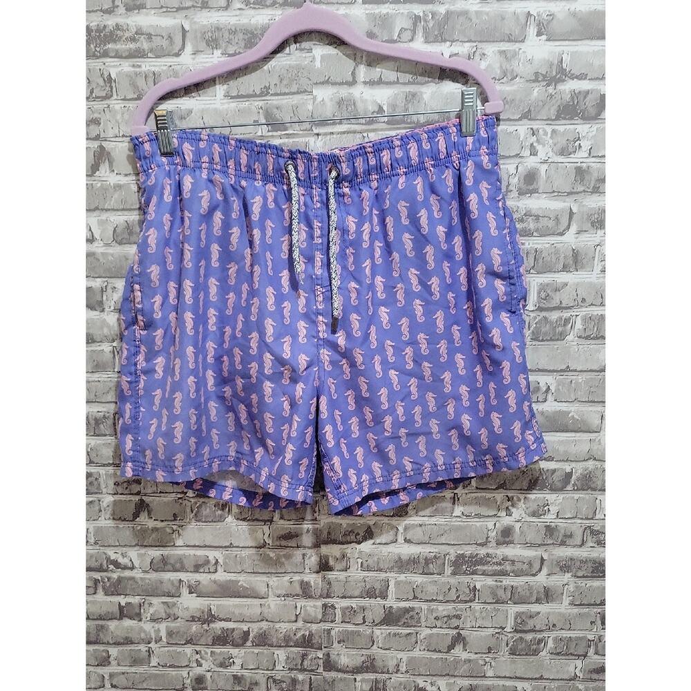 The Endless Summer Men's Lavender Swim Trunks, Pink Seahorse Print Sz L, Beachy